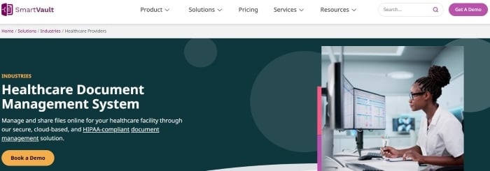 Screenshot of SmartVault’s healthcare page