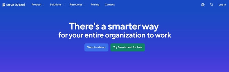 Screenshot of Smartsheet’s homepage