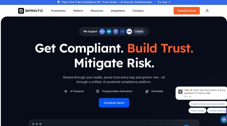 Screenshot of Sprinto’s security questionnaire page