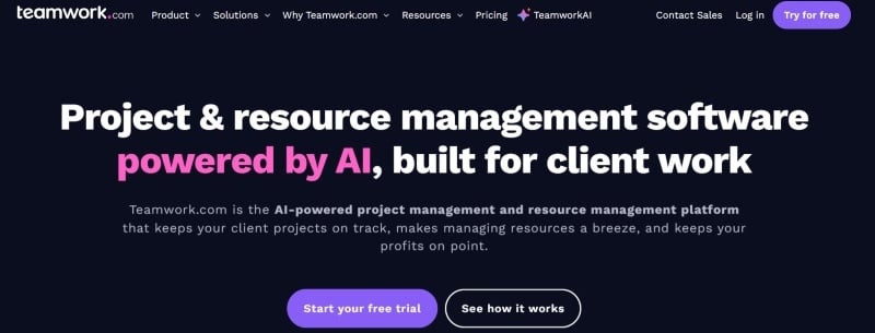 Screenshot of Teamwork.com’s homepage