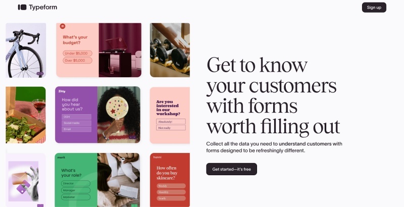 Screenshot of Typeform homepage