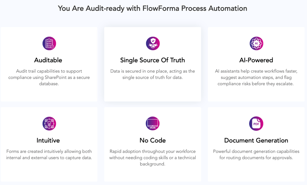 Screenshot of FlowForma compliance modules