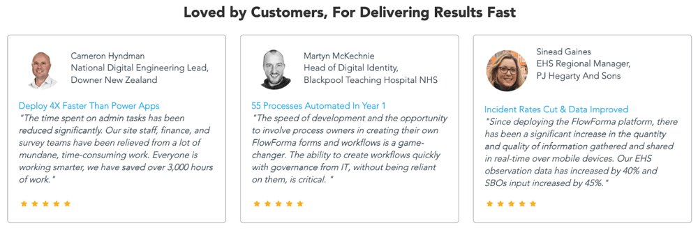 Screenshot of user feedback of FlowForma
