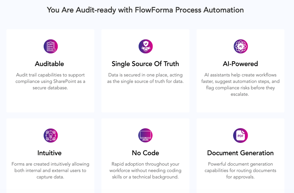 Screenshot of FlowForma’s compliance modules