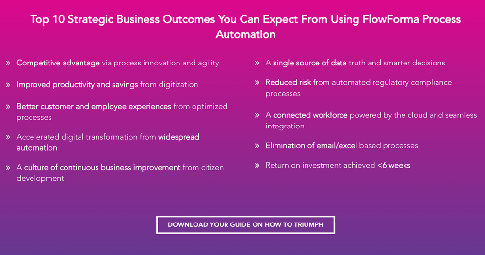 Top business outcomes of FlowForma