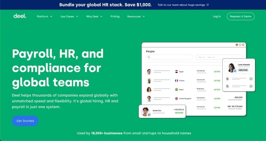 Screenshot of Deel’s Homepage