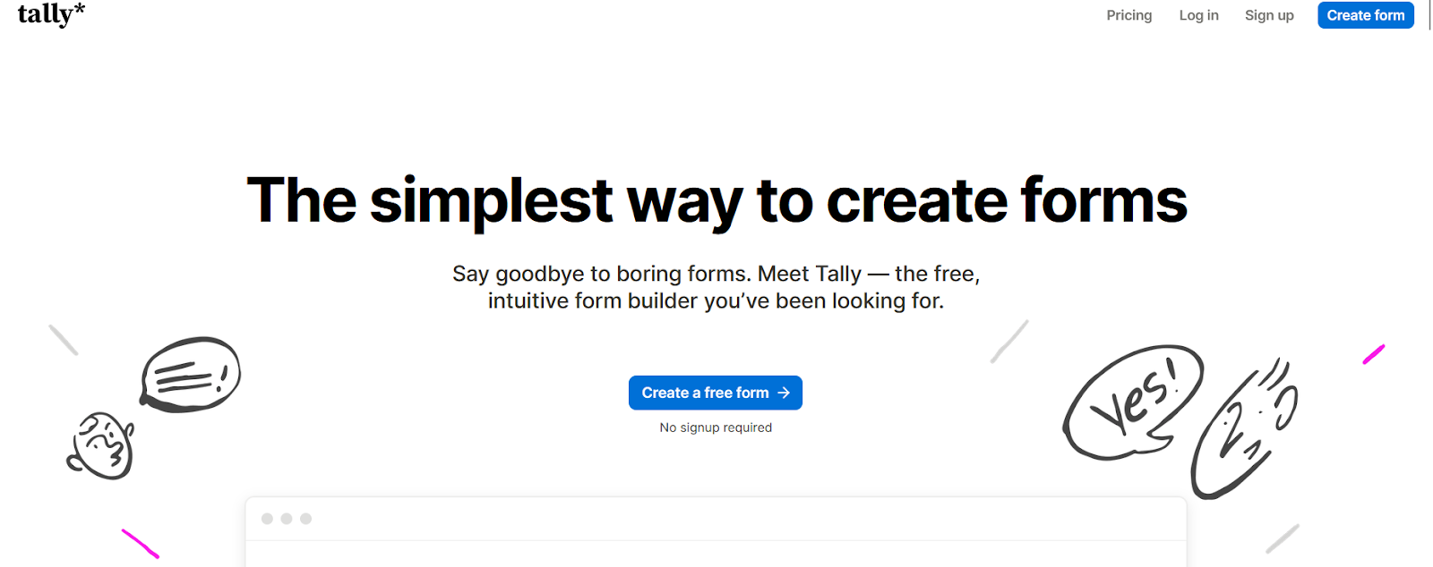 Screenshot of Tally’s homepage