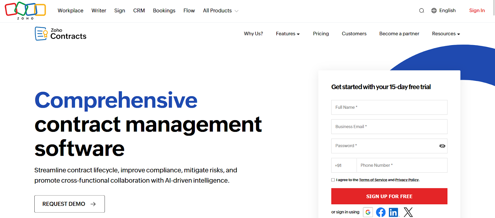 Screenshot of Zoho Contract’s Homepage