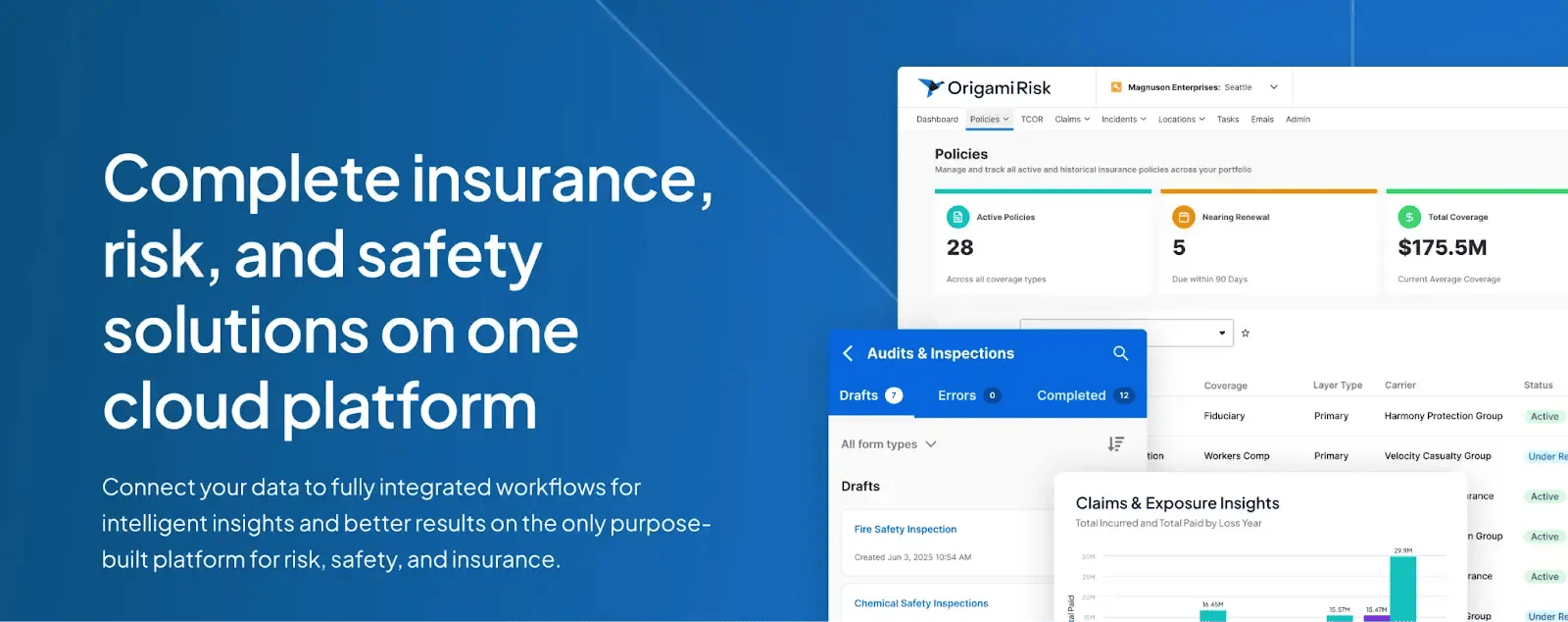 Screenshot of Origami Risk’s homepage