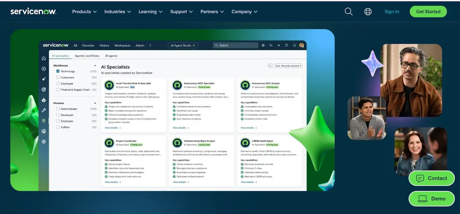 Screenshot of ServiceNow’s Homepage