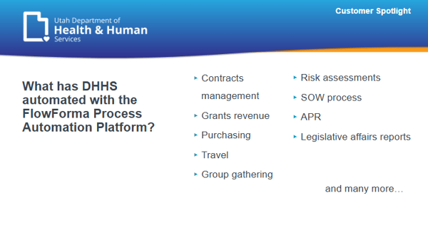 List of processes automated by Utah DHHS using FlowForma