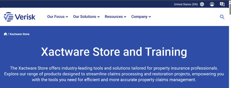 Screenshot of the Xactware homepage