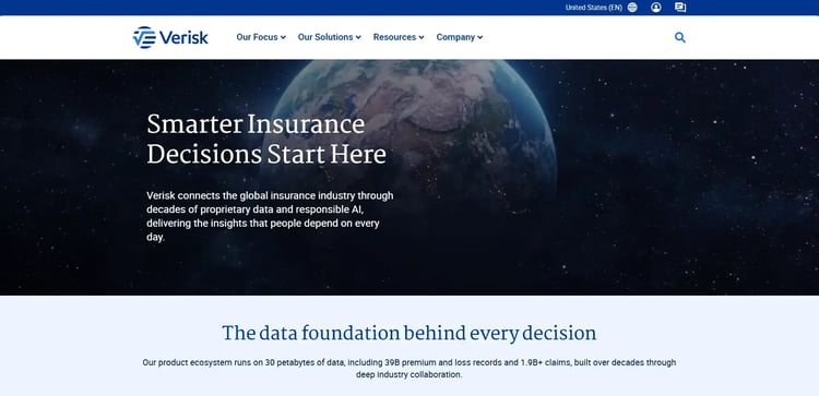 Screenshot of Verisk's Homepage