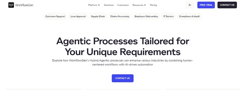 A screenshot from WorkflowGen’s website showing its capabilities