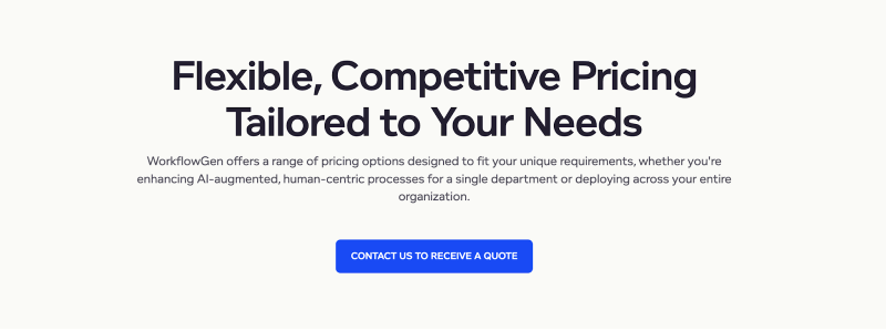 Screenshot of WorkflowGen’s pricing page