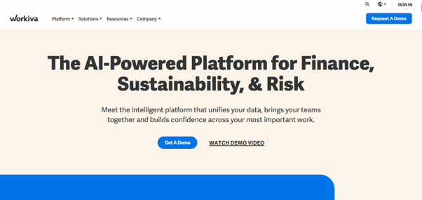 Screenshot of Workiva’s homepage