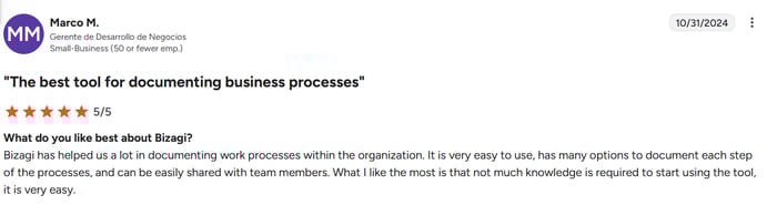 Screenshot of Bizagi review on G2