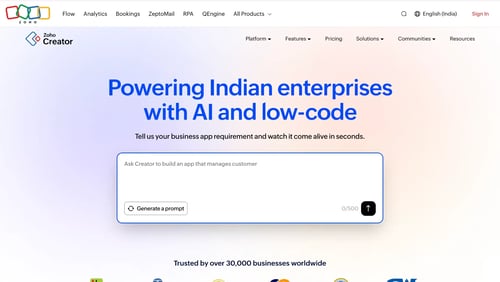 Screenshot of Zoho home page