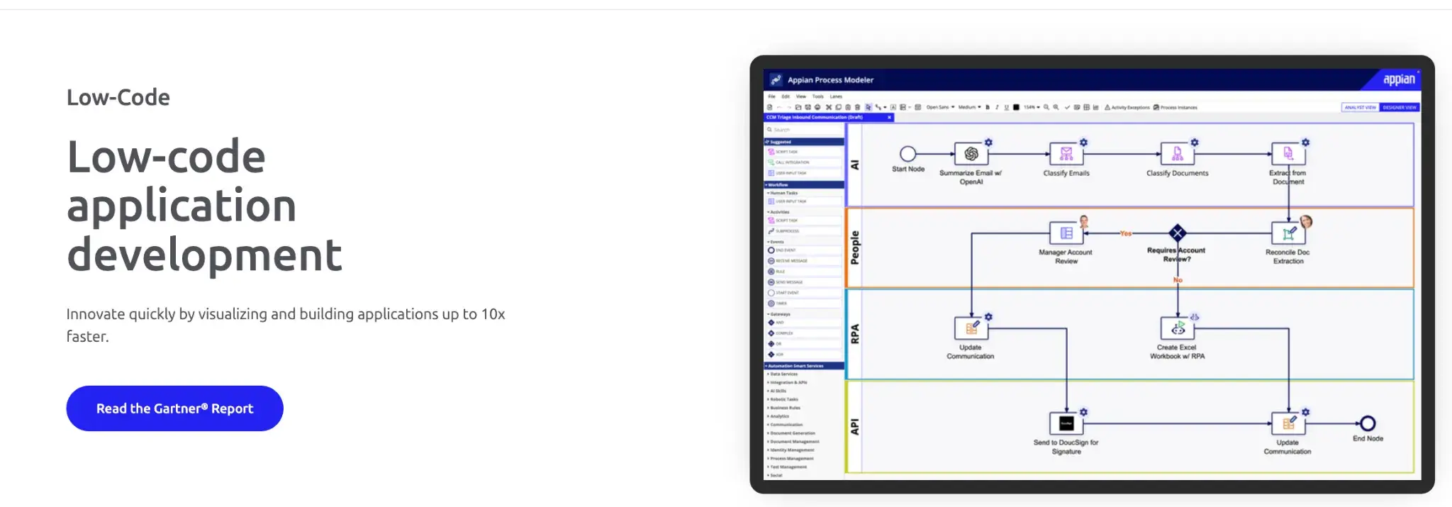 Screenshot showcasing Appian's homepage features