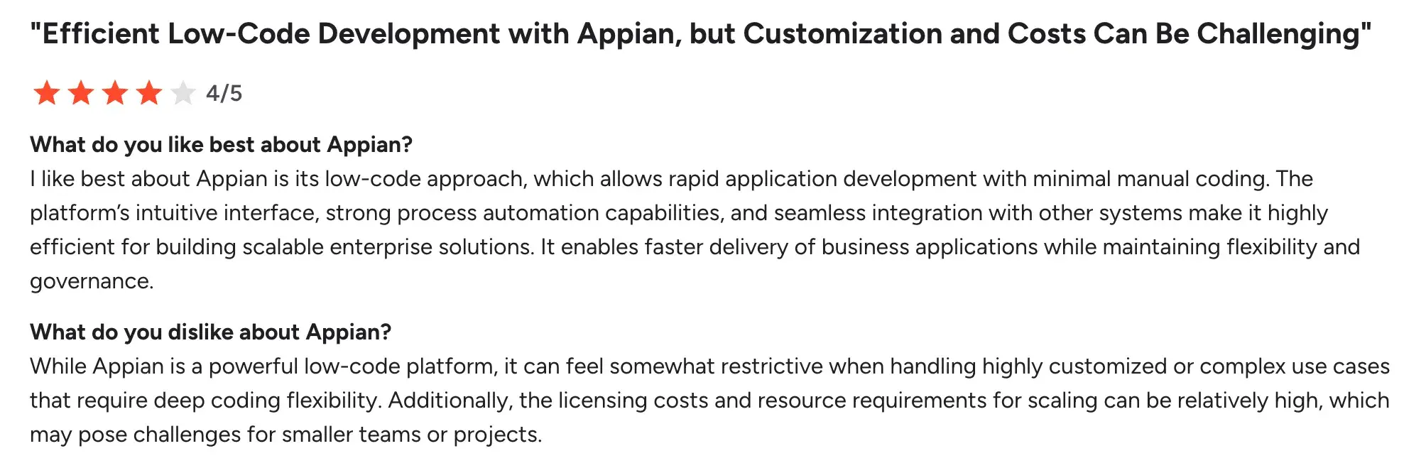 G2 review of Appian low-code platform