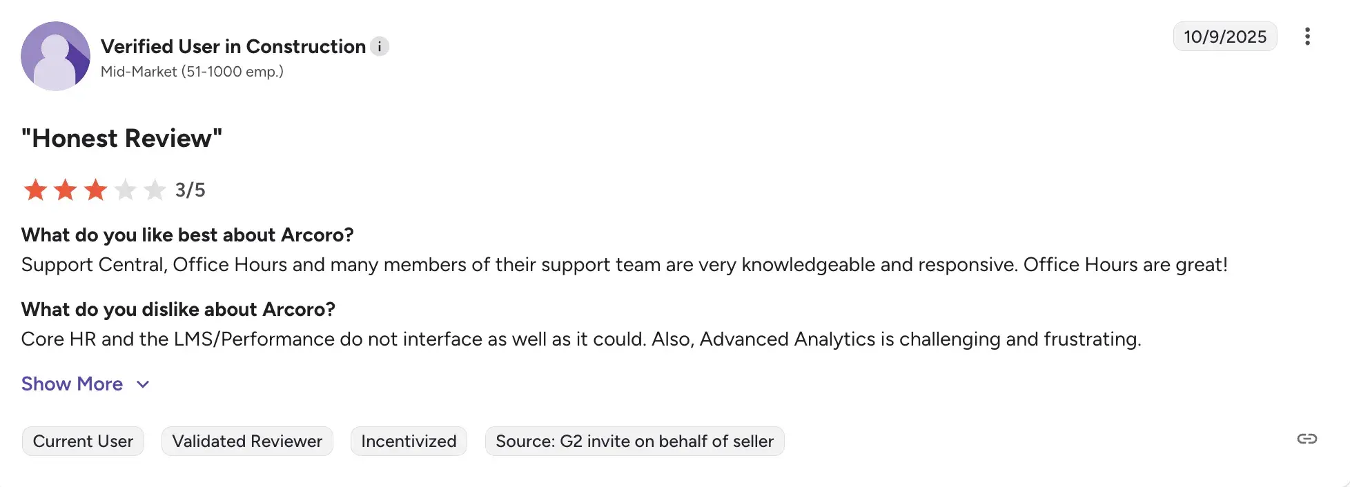 Arcoro Cons Users feedback on analytics