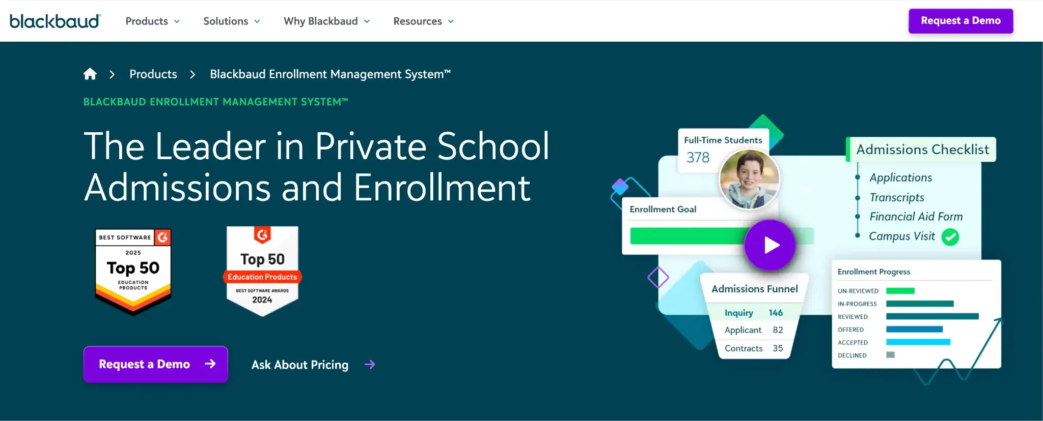Screenshot of Blackbaud's homepage layout