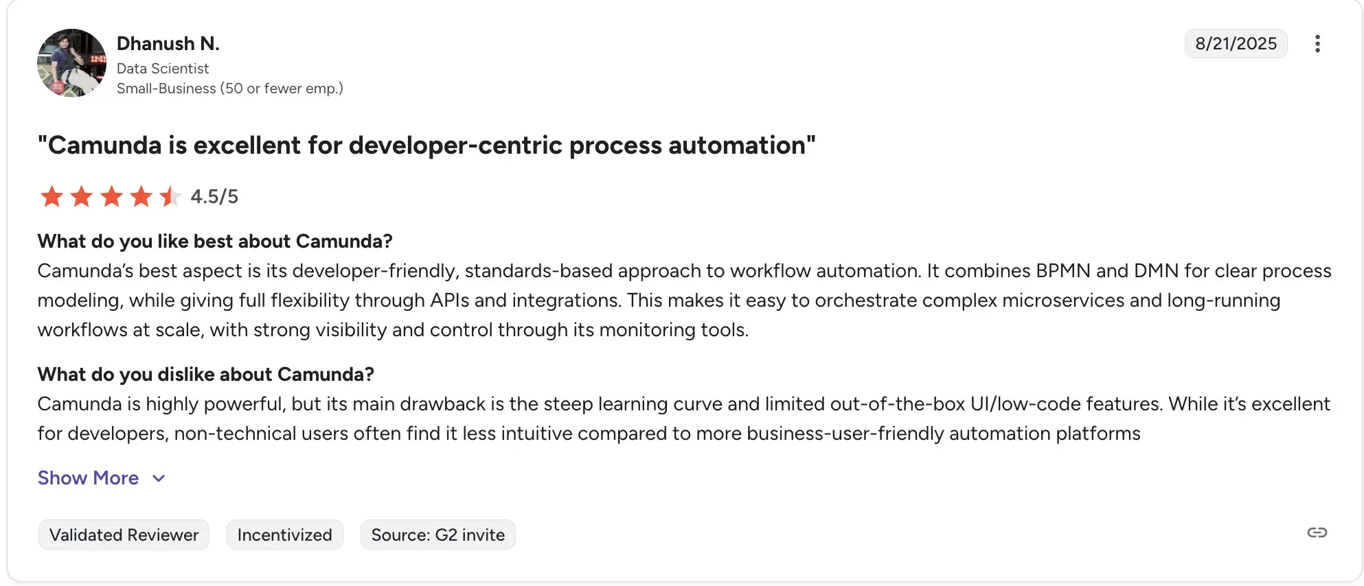 Camunda requires engineering ownership for maintenance
