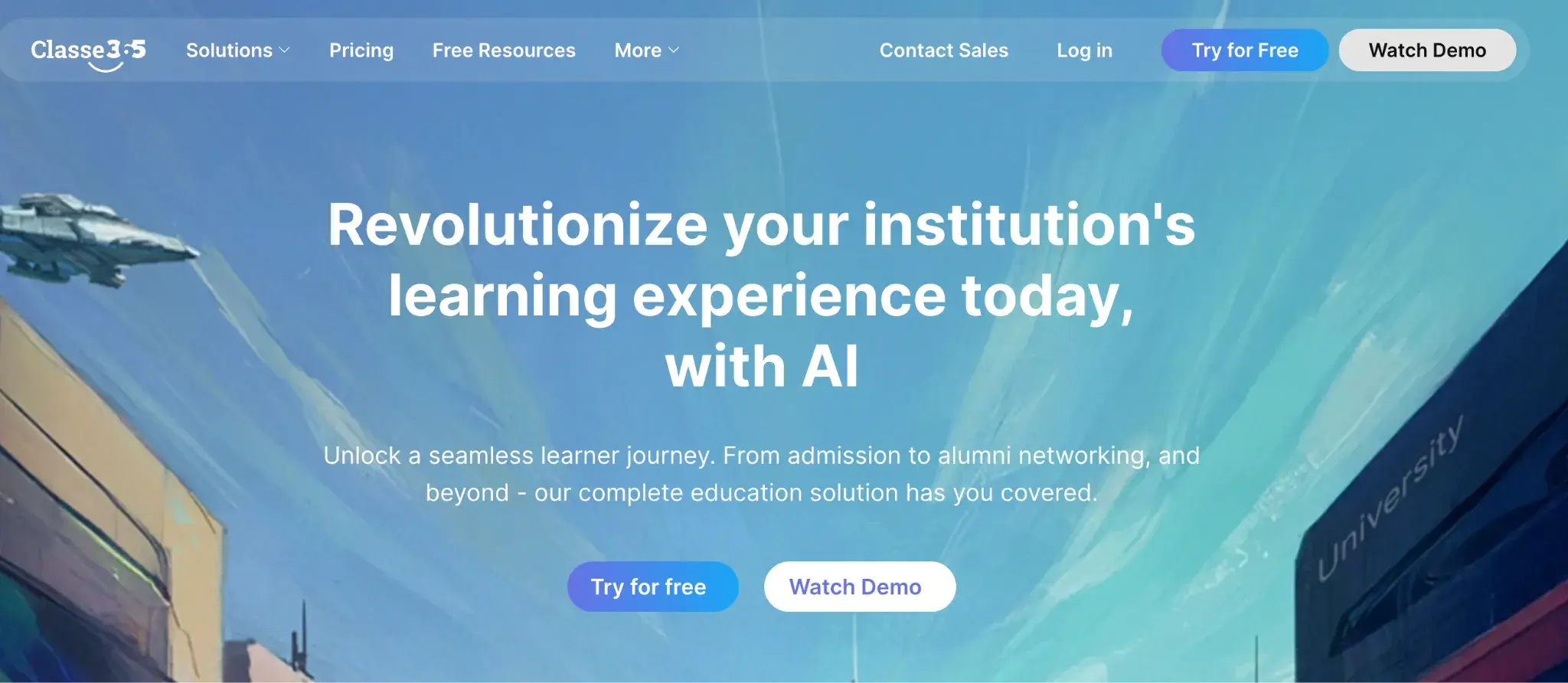 Screenshot of Classe365 homepage features