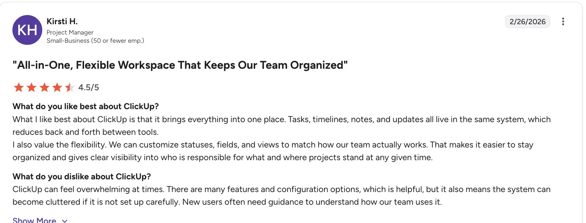 ClickUp Cons Interface task overview