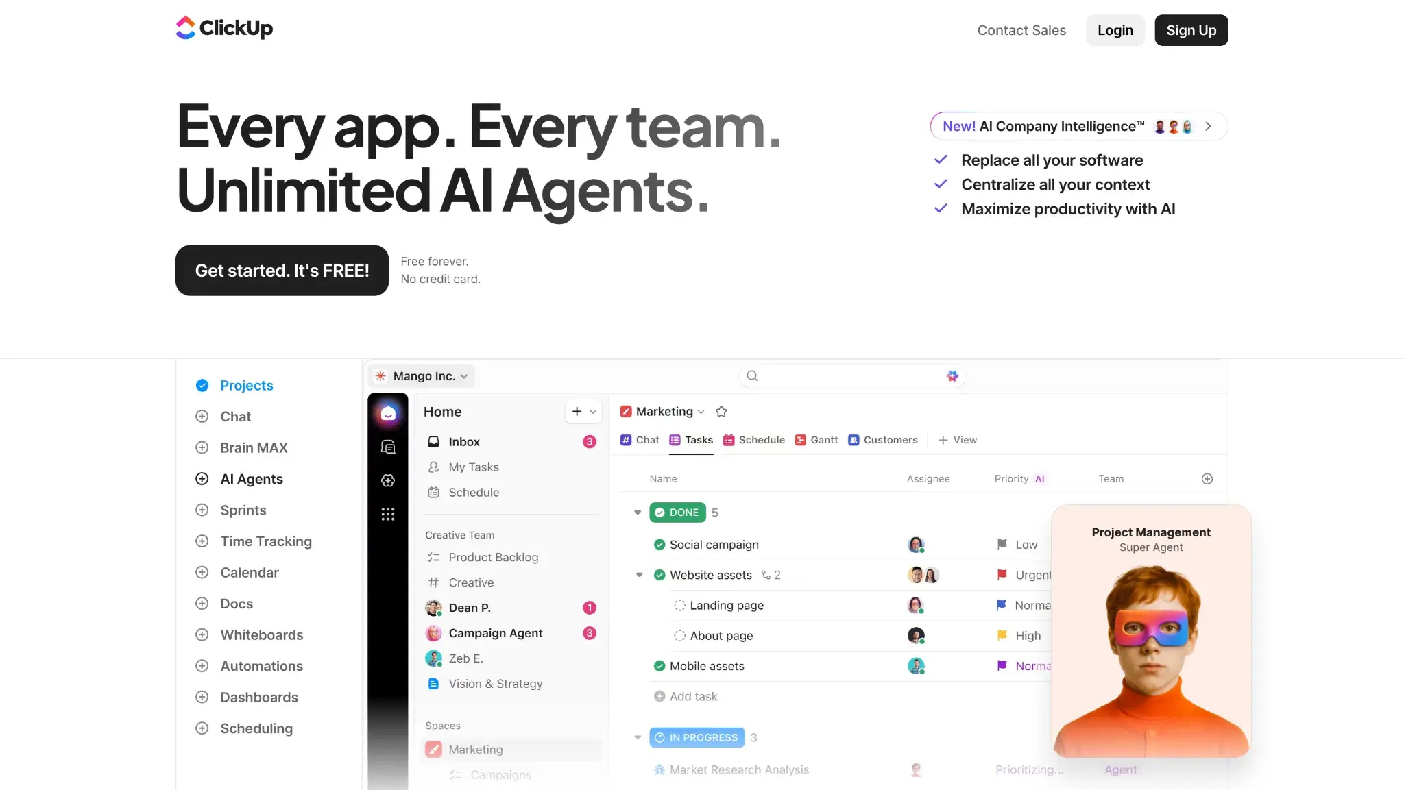 Screenshot of ClickUp’s Homepage