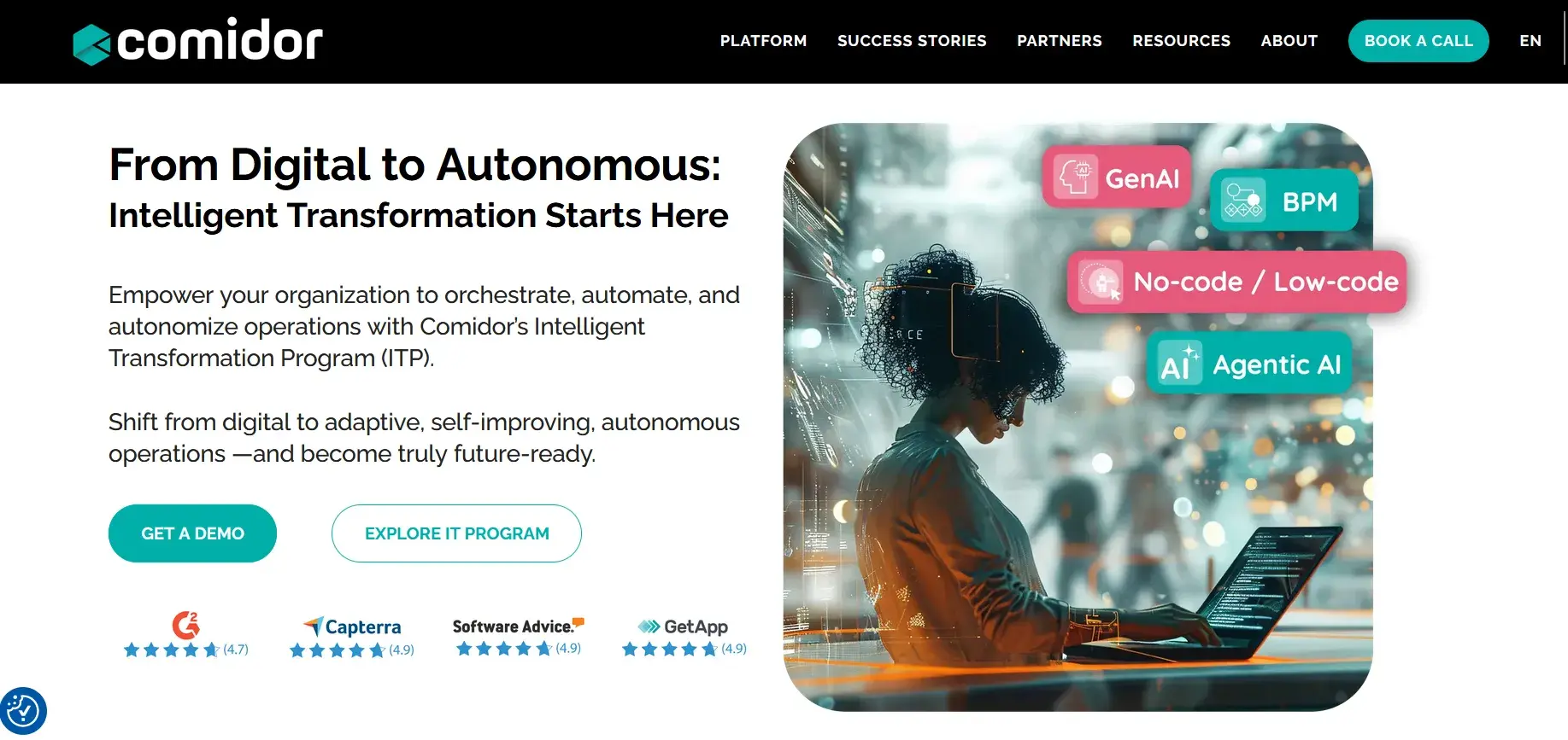 Screenshot of Comidor's homepage features