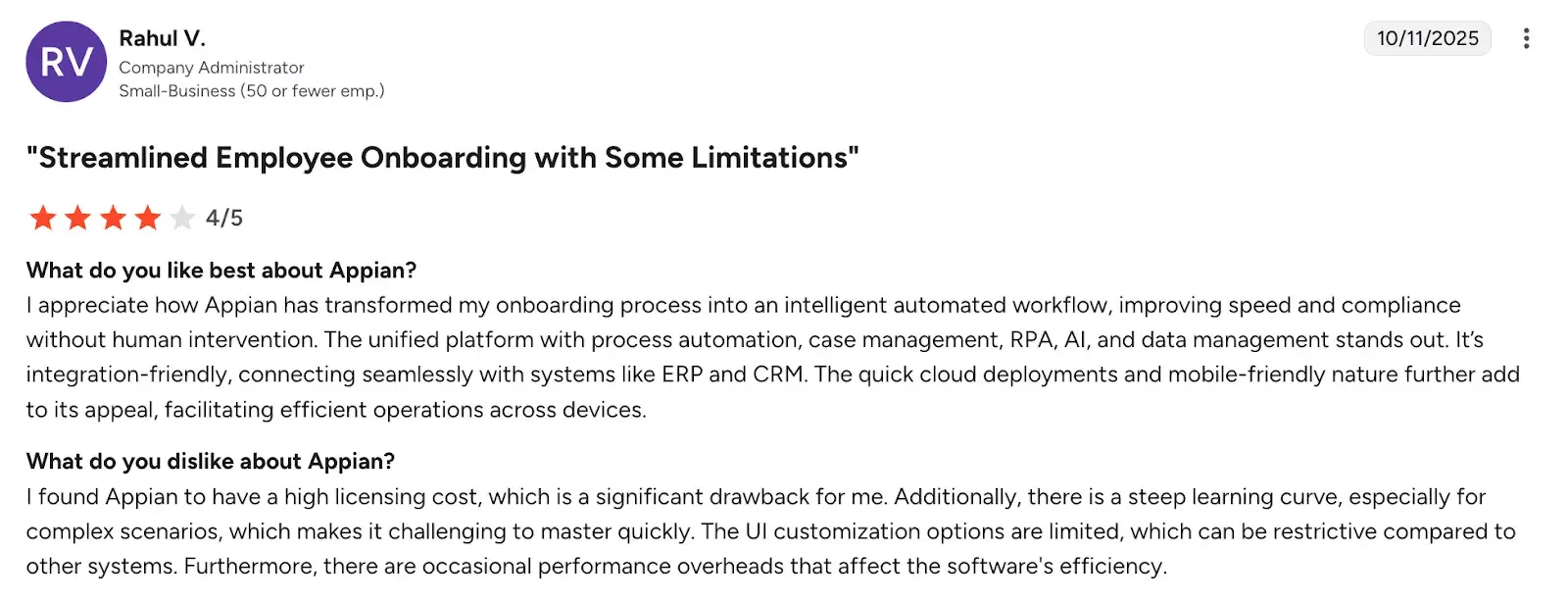 Cons of Appian: steep learning curve