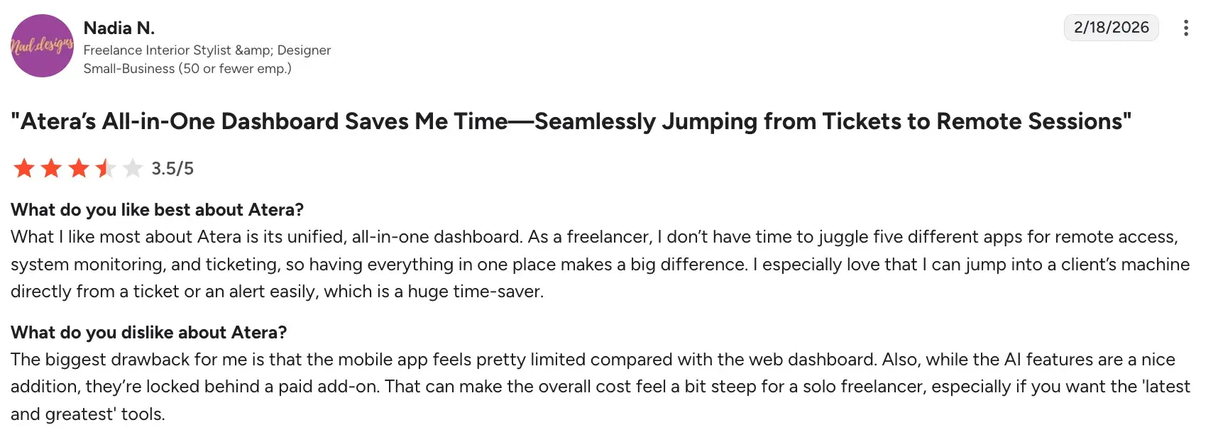 Cons of Atera feature set for enterprises