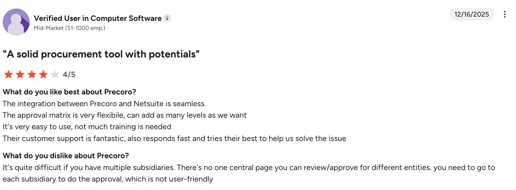 Cons of Precoro Limited customization issues