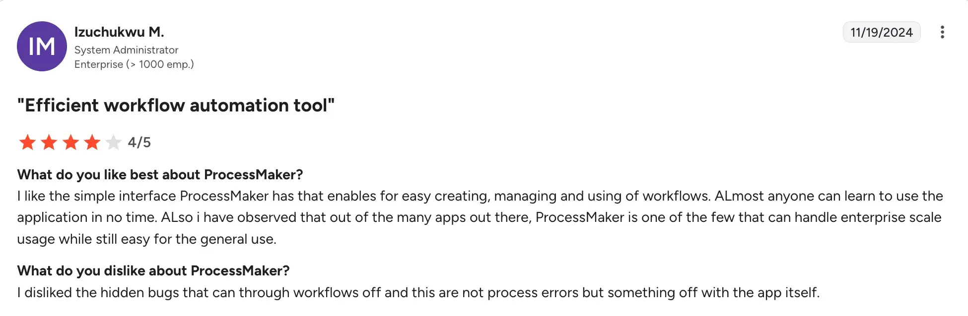 Review highlighting customer support features