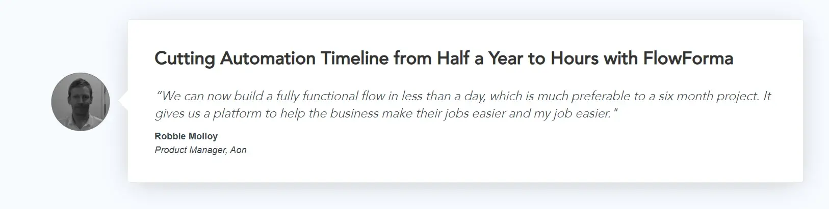 Customer testimonial for FlowForma by Aon