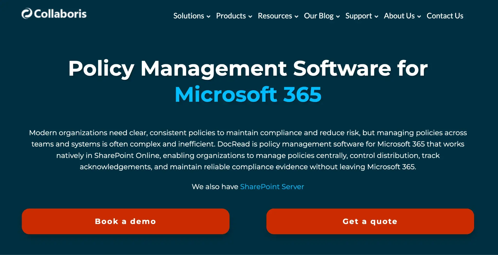 DocRead homepage screenshot for policy management