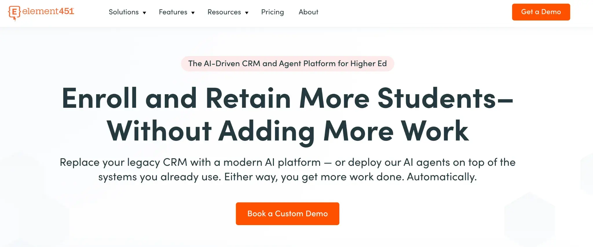 Element451 homepage screenshot highlighting setup process