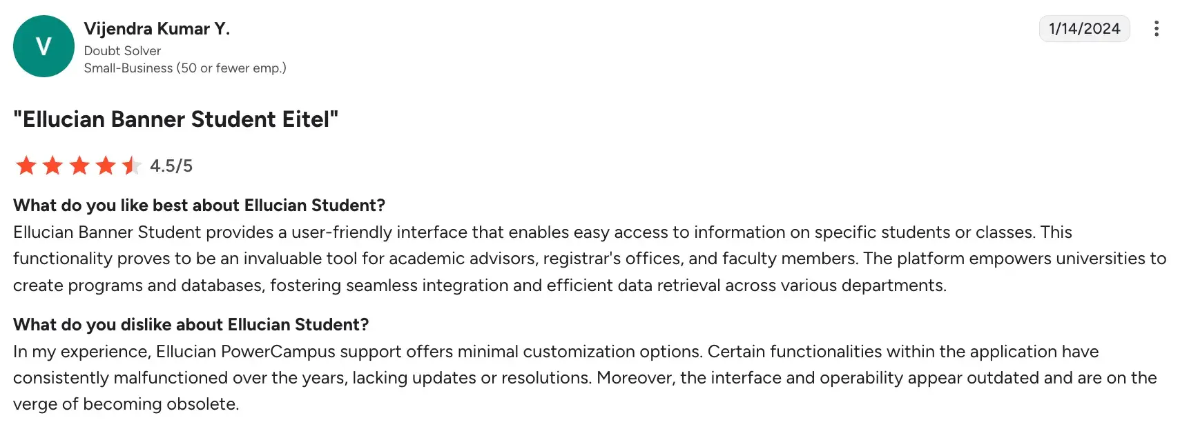 Ellucian Student Implementation source interface screenshot