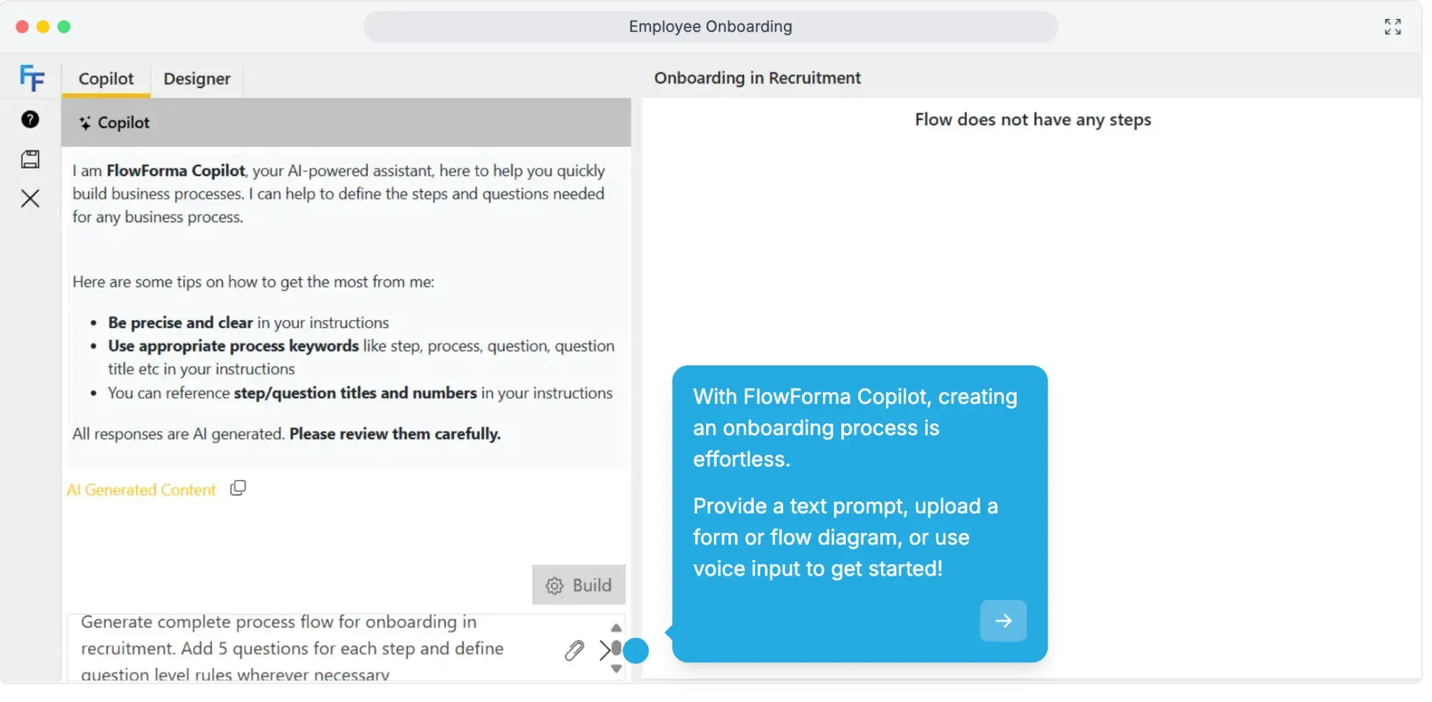 Screenshot of demo showcasing employee onboarding using FlowForma