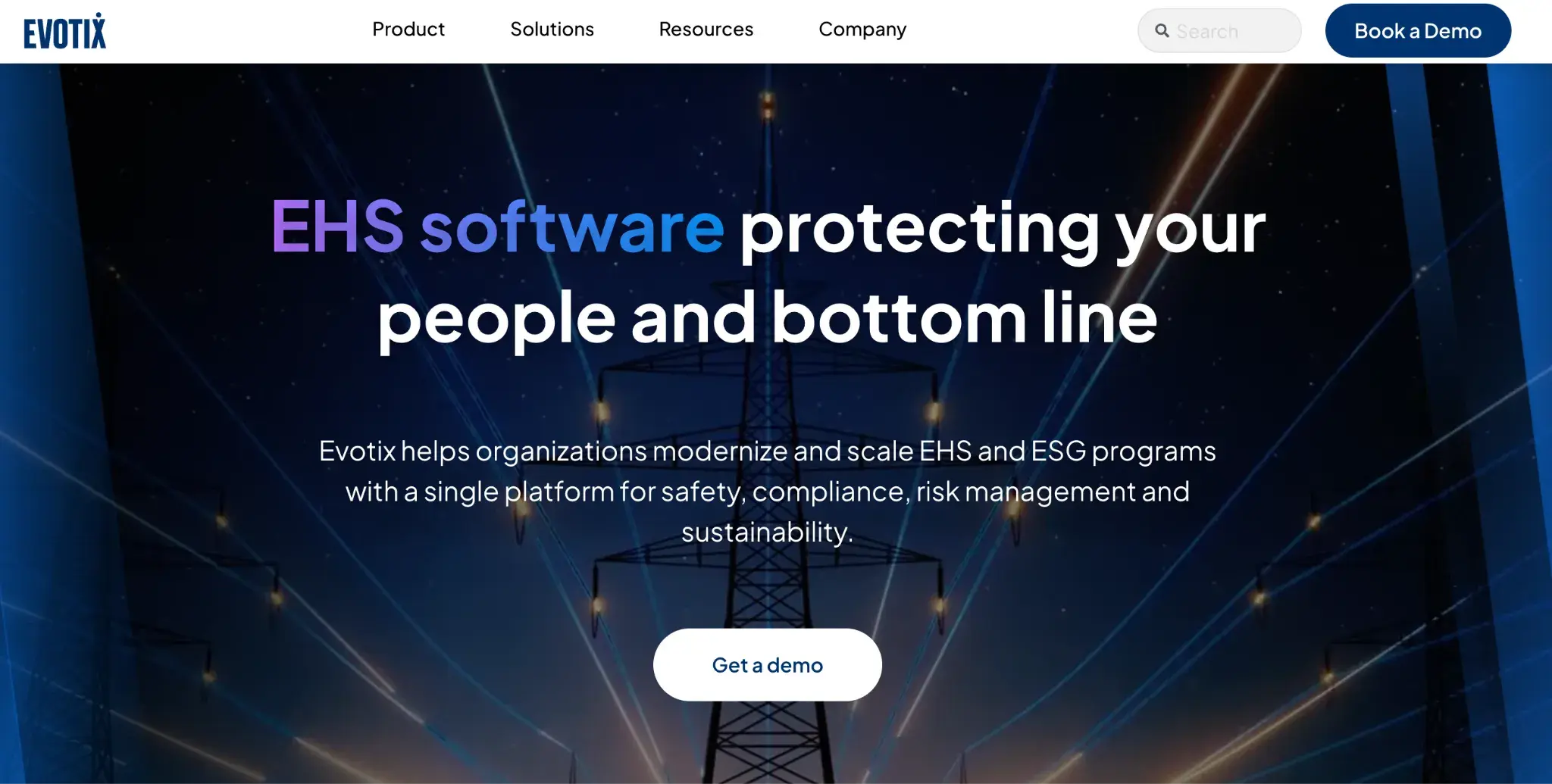 Screenshot of Evotix’s homepage