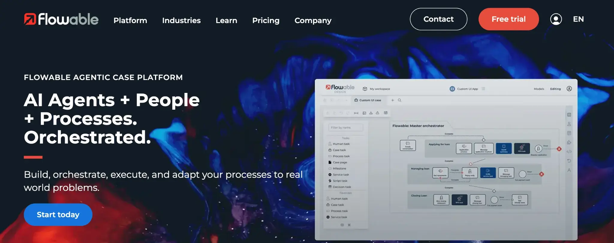 Flowable homepage showcasing workflow automation features