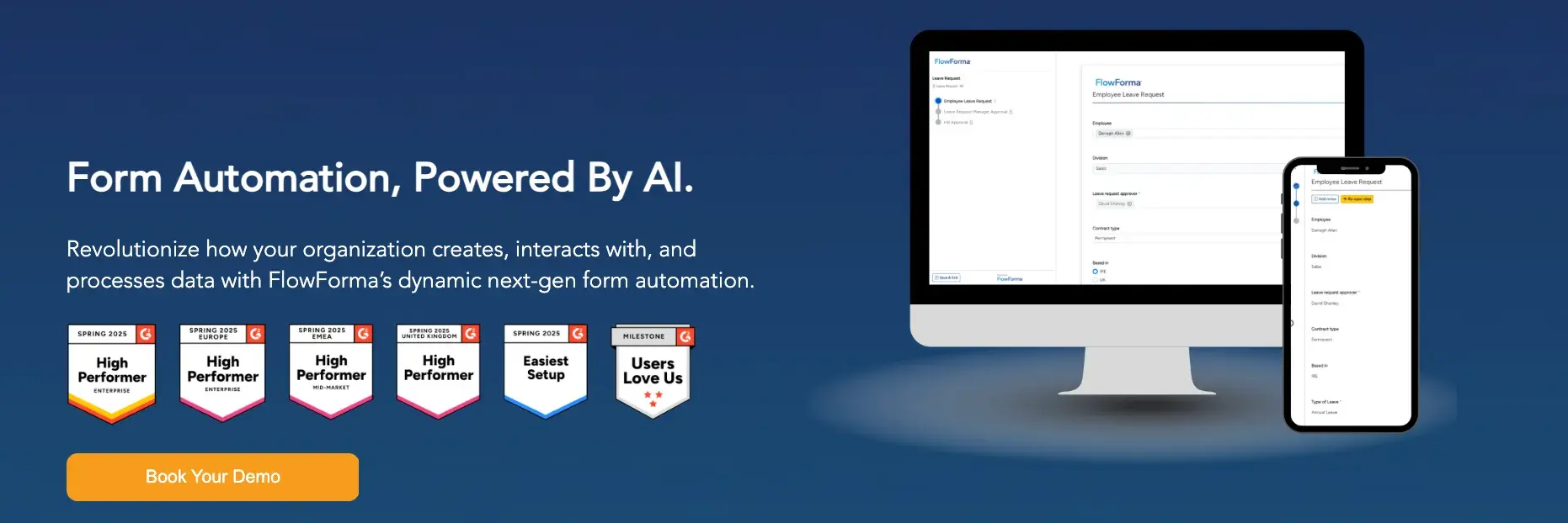 Screenshot of FlowForma AI-powered forms