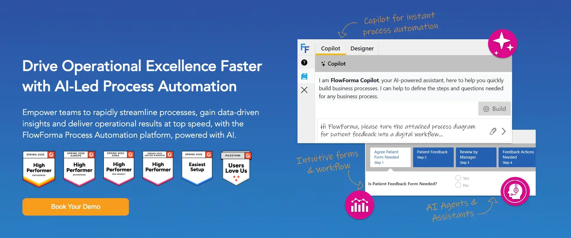 FlowForma homepage showcasing no-code automation