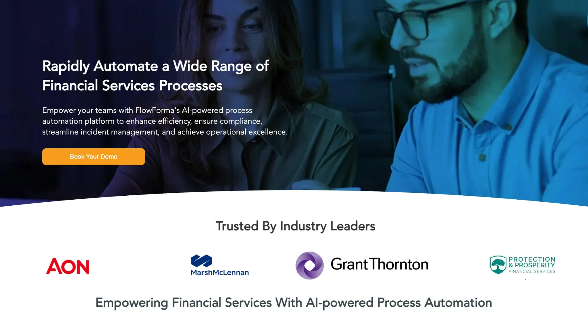 Screenshot of the FlowForma finance solution page