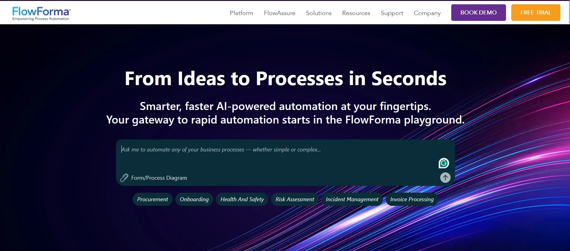 FlowForma homepage screenshot for onboarding
