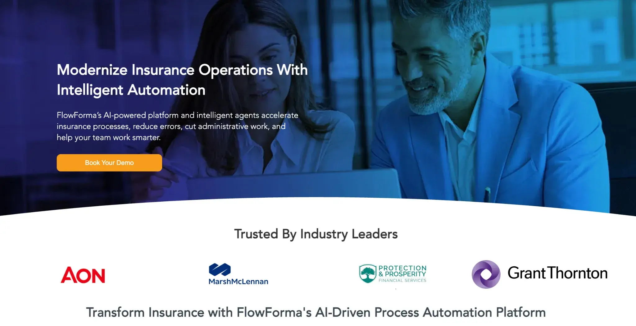 Screenshot of FlowForma insurance page