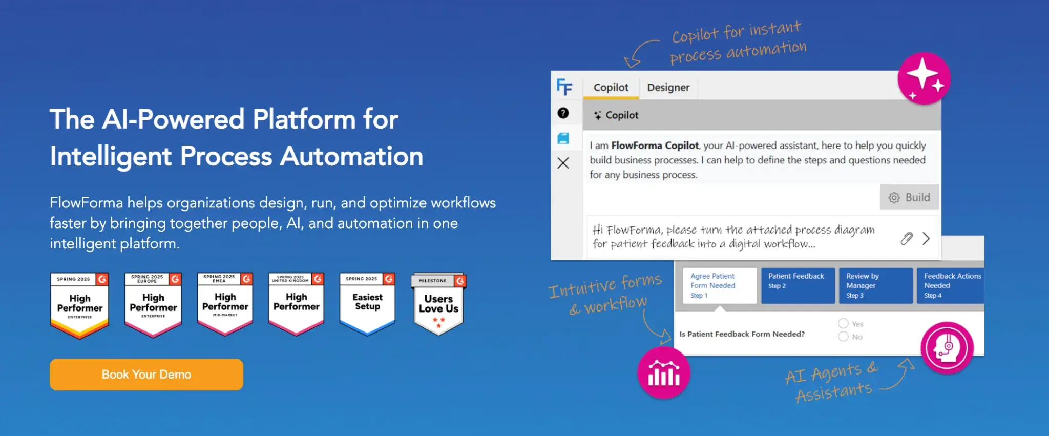 FlowForma no-code process automation homepage screenshot