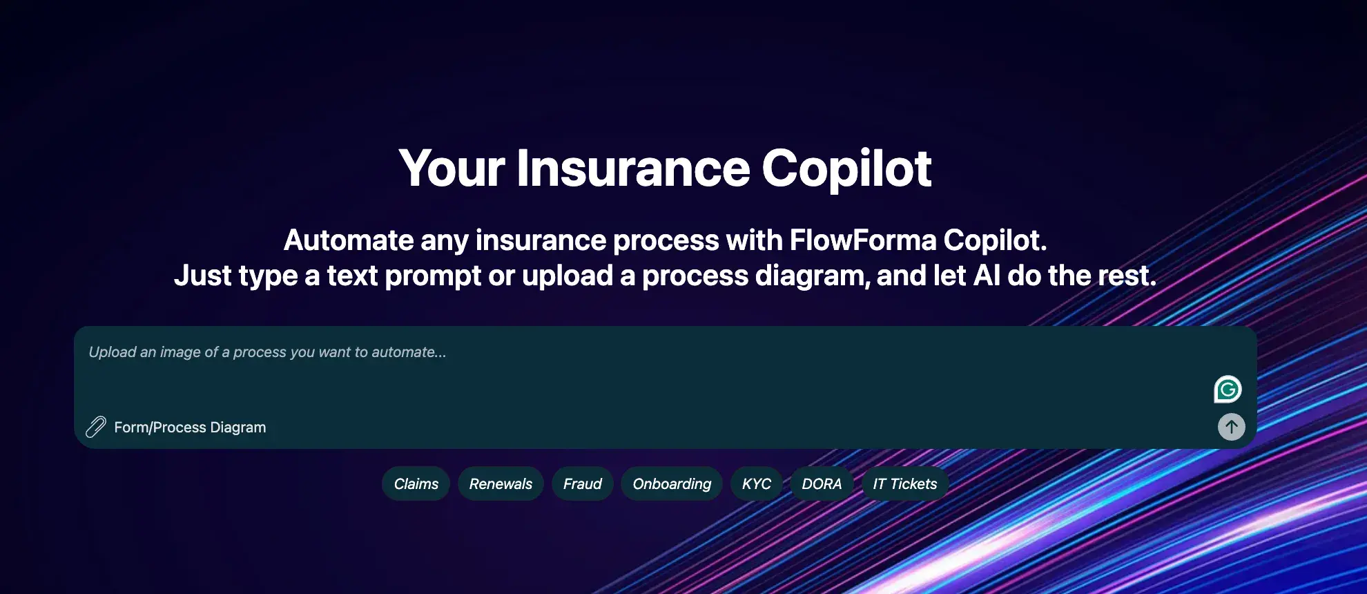FlowForma playground interface for insurance workflows