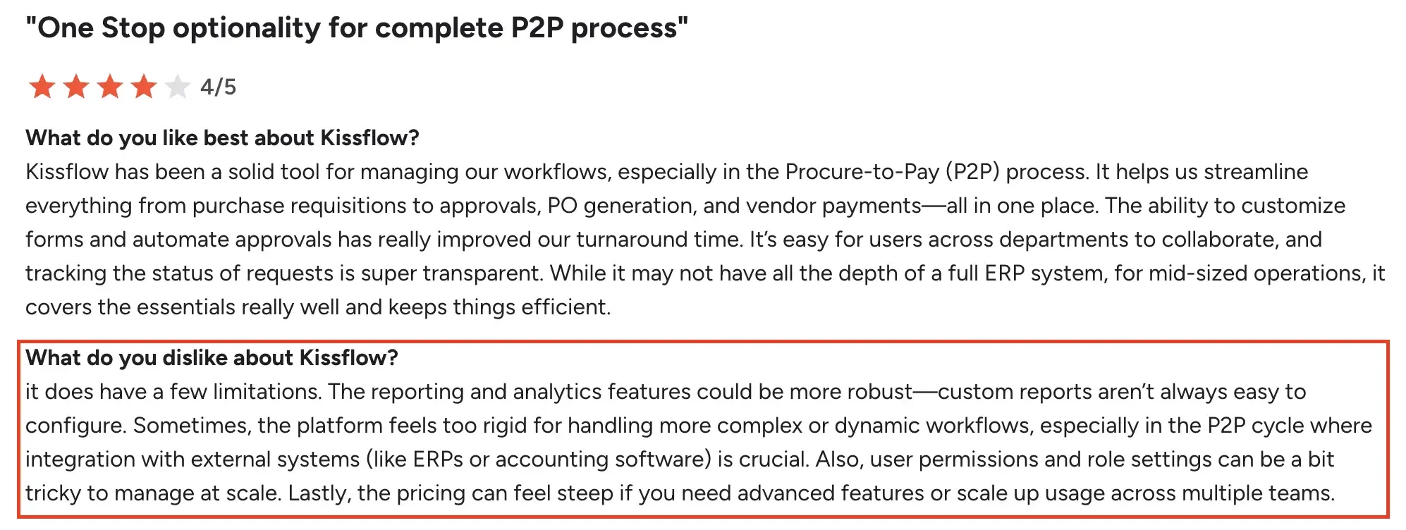 G2 review on Kissflow customization limits